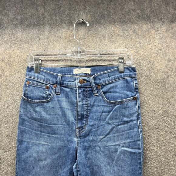 Madewell Cali Demi Boot Jeans Womens 28 Blue Raw Hem Cropped Stretch Denim - Picture 6 of 10